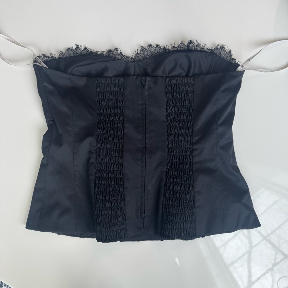 Black Lace-Trim Satin Bustier Top - Picture 2 of 4